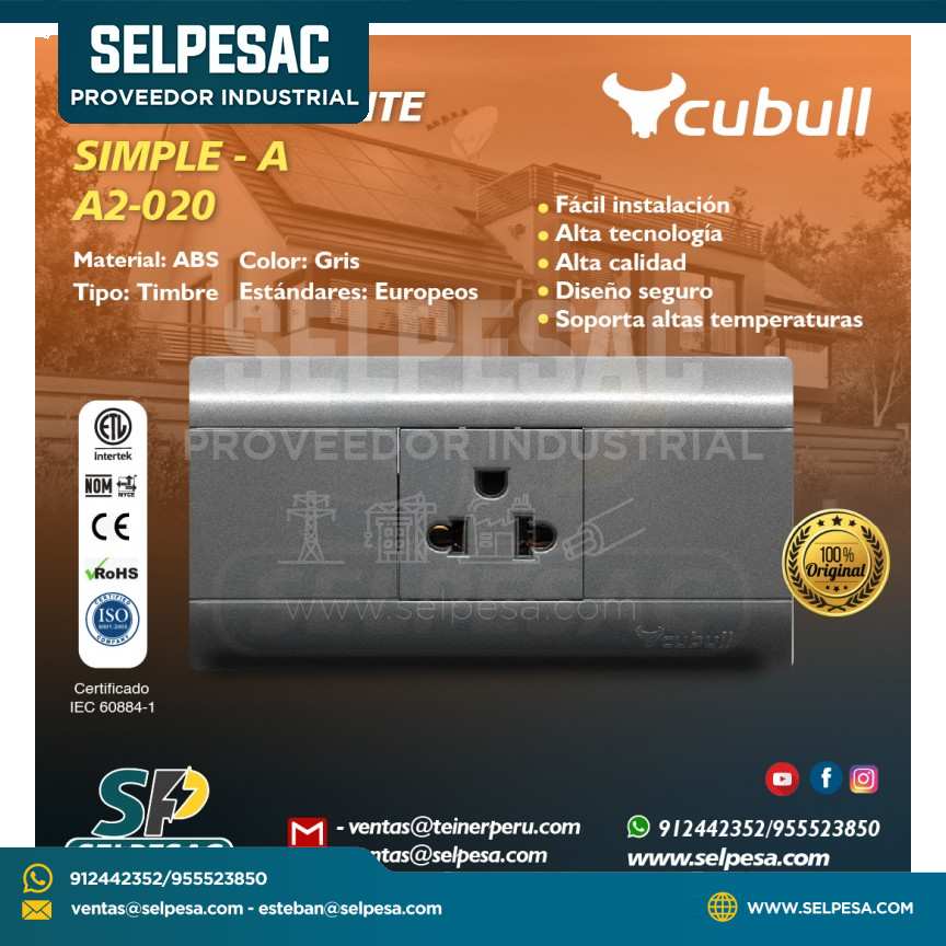 CUBULL - TOMACORRIENTE SIMPLE A - A2-020 GRIS