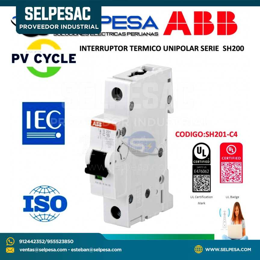 INTER. TERMICO RIEL DIN SERIE SH200 1X4A ABB