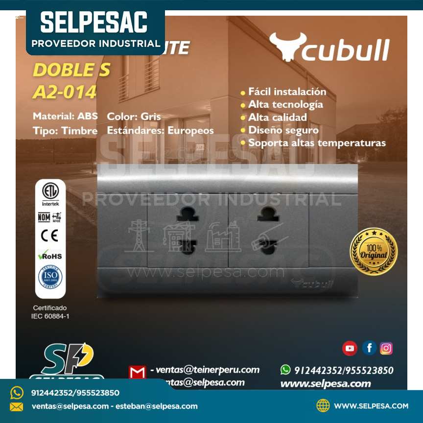 CUBULL - TOMACORRIENTE DOBLE S A2-014 GRIS