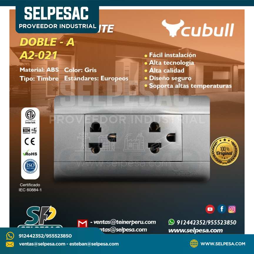CUBULL - TOMACORRIENTE DOBLE A - A2-021 GRIS