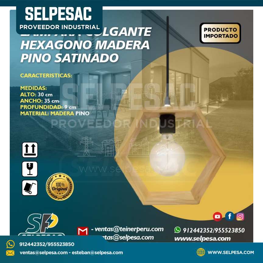 PRODUCTO IMPORTADO - LÁMPARA COLGANTE HEXAGONO MADERA PINO SATINADO