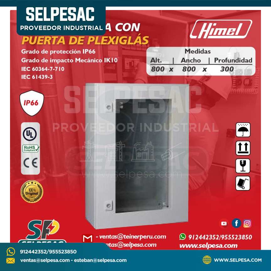 HIMEL - CAJA METÁLICA CON PUERTA DE PLEXIGLAS  - 800X800X300 IP66 IK10