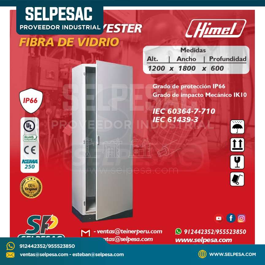 HIMEL - TABLERO POLIESTER FIBRA DE VIDRIO 1200X1800X600  IP66 IK10