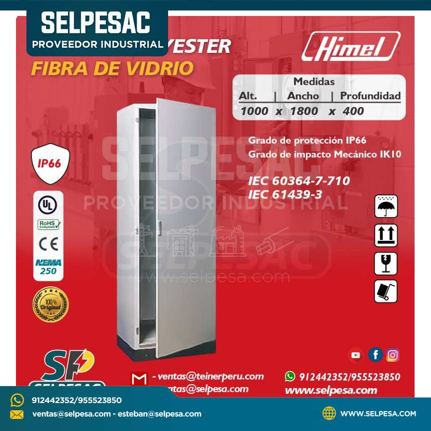 HIMEL - TABLERO POLIESTER FIBRA DE VIDRIO 1000X1800X400  IP66 IK10
