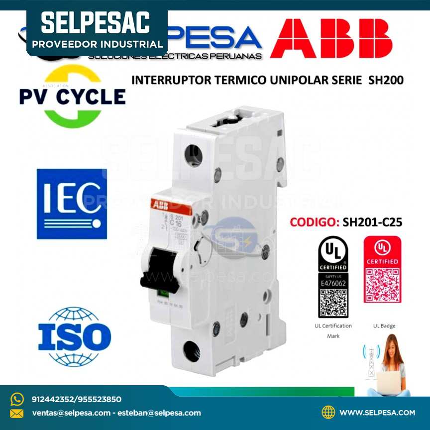 INTER. TERMICO RIEL DIN SERIE SH200 1X25A ABB