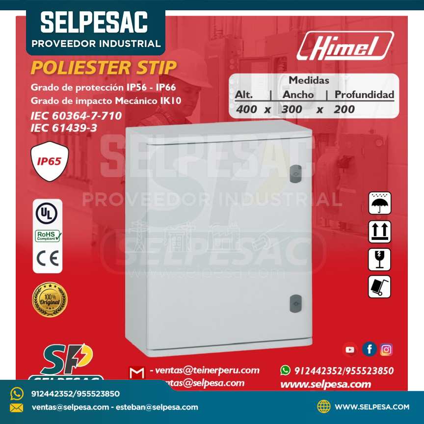 HIMEL - TABLERO DE POLIESTER STIP 400X300X200 IP65 IK 10