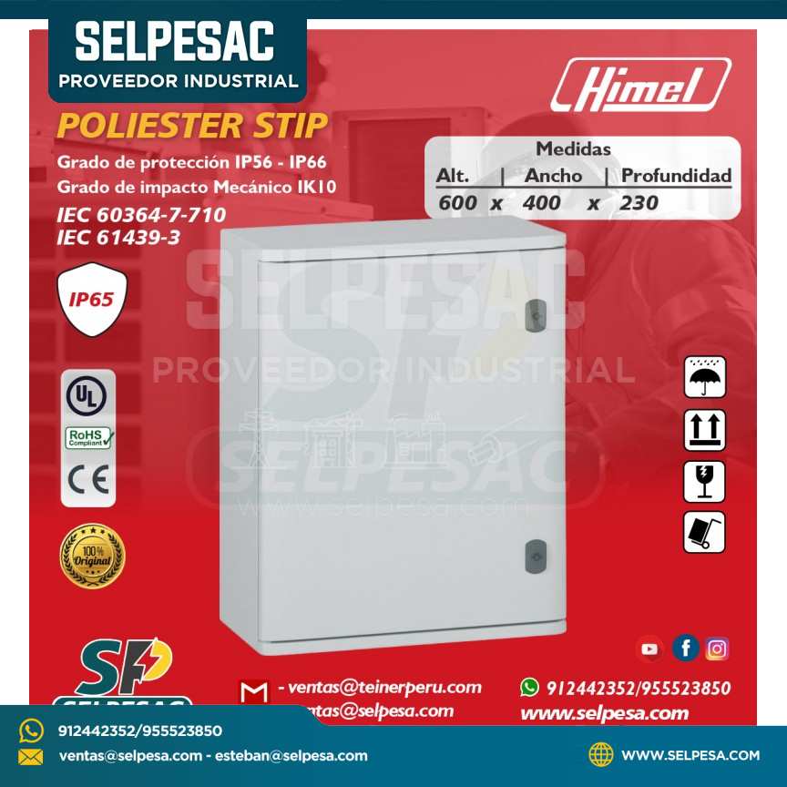 HIMEL - TABLERO DE POLIESTER STIP 600X400X230 IP65 IK 10