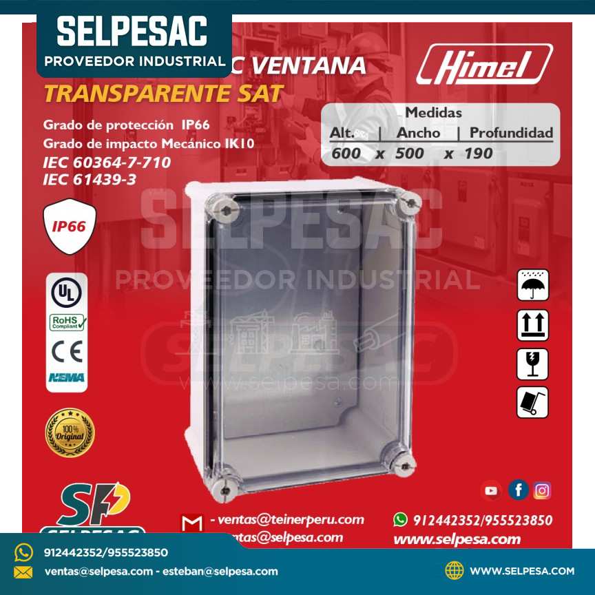 HIMEL - TABLERO ABS/PC VENTANA TRANSPARENTE SAT 600X500X190 IP66 IK10