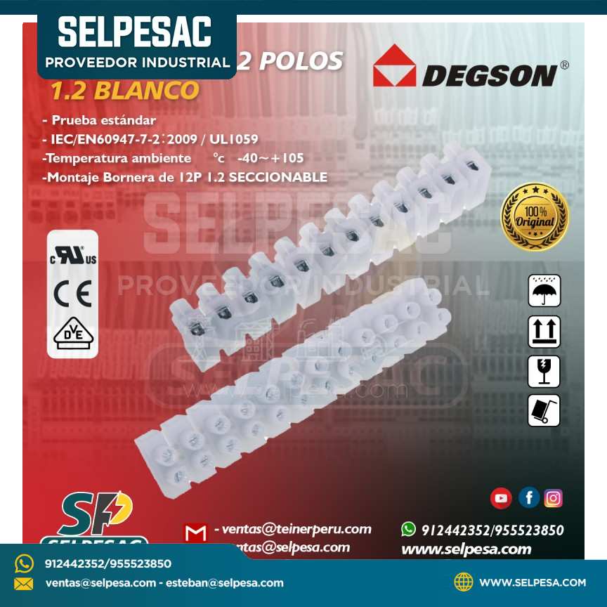 DEGSON - BORNERA DE 12 POLOS 1.2 BLANCO UL