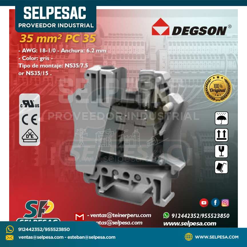 DEGSON - BORNERA DE 35MM2 AWG 18-1.0 GRIS