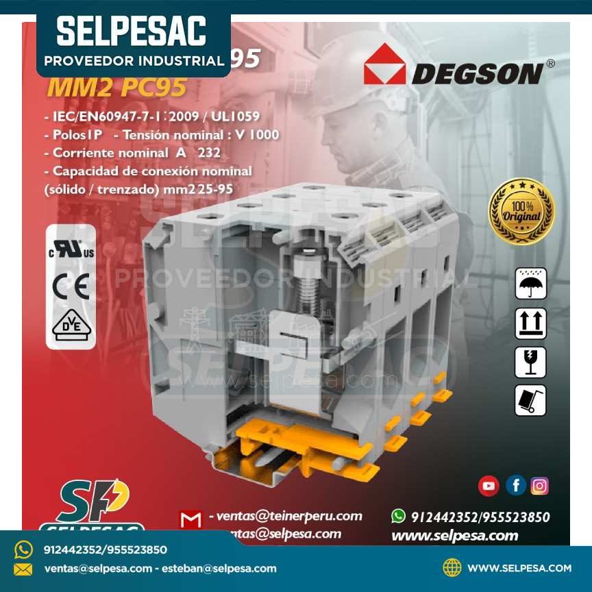 DEGSON - BORNERA DE 95 MM2 1POLO UL