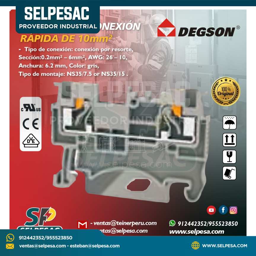 DEGSON - BORNERA DE CONEXIÓN RÁPIDA DE 10MM 2 GRIS UL