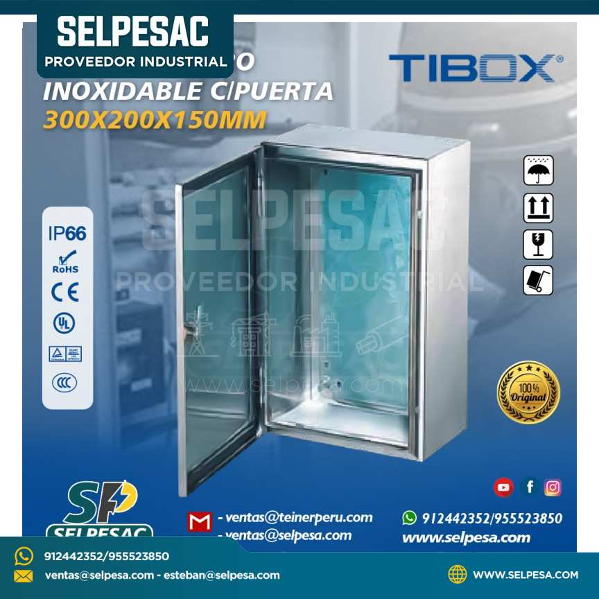TIBOX - TABLERO ACERO INOXIDABLE C/PUERTA 300X200X150MM IP66