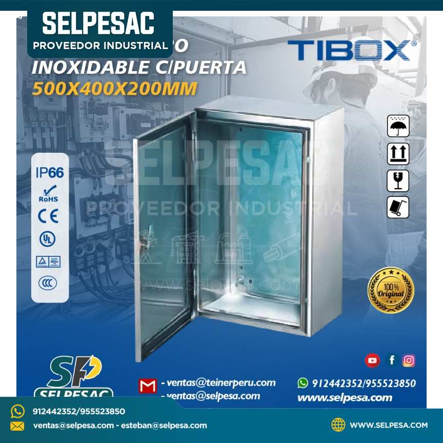 TIBOX - TABLERO ACERO INOXIDABLE C/PUERTA 500X400X200MM IP66
