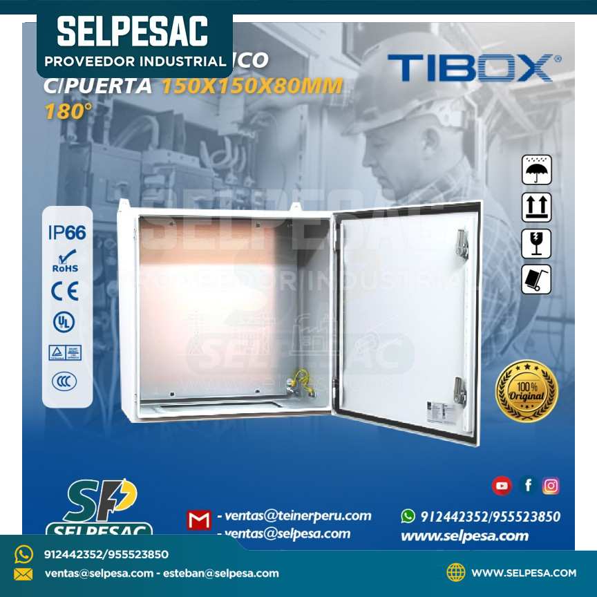 TIBOX - TABLERO METÁLICO C/PUERTA 150X150X80MM 180° IP66