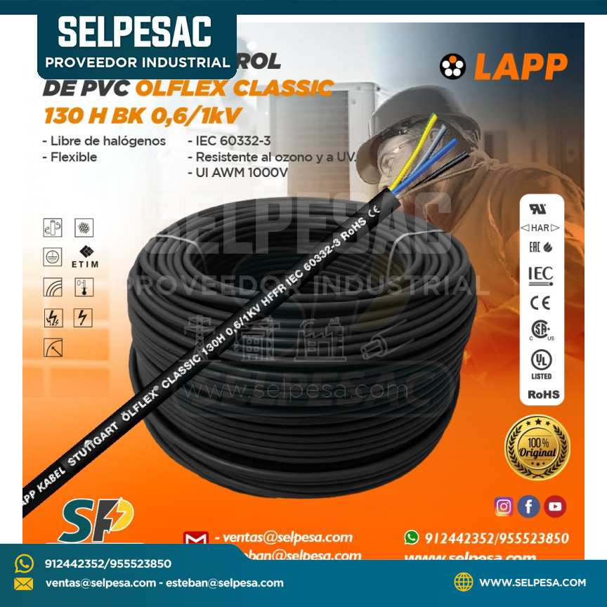 LAPP - CABLE DE CONTROL DE PVC OLFLEX CLASSIC 130 H BK 0,6-1kV