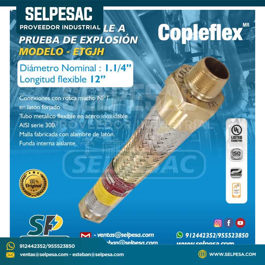 COPLEFLEX - CONDUIT FLEXIBLE A PRUEBA DE EXPLOSIÓN ETGJH 1.1/4´´-12´´