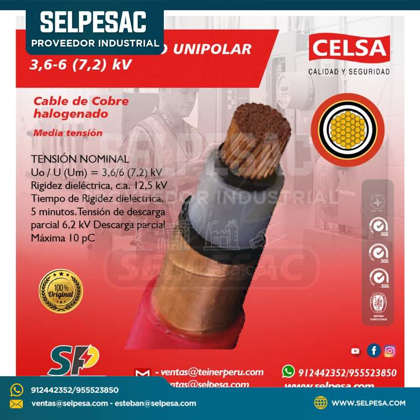 CELSA - CABLEADO UNIPOLAR 3,6/6 (7,2) kV COBRE HALOGENADO