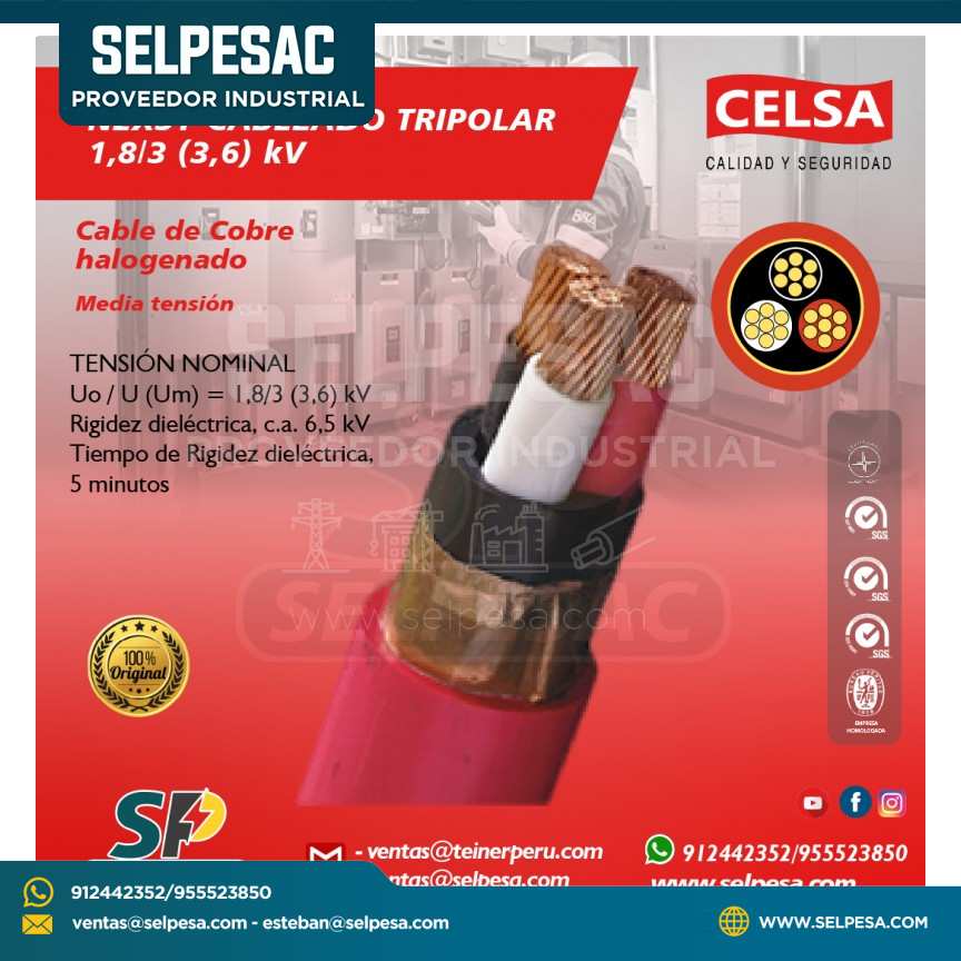 CELSA - N2XSY CABLEADO TRIPOLAR 1,8/3(3,6)kV COBRE HALOGENADO