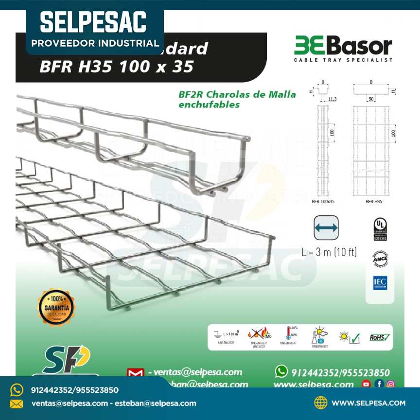 BASOR - BANDEJAS TIPO MALLA ESTANDARD BFR H35 100 X 35 ACERO