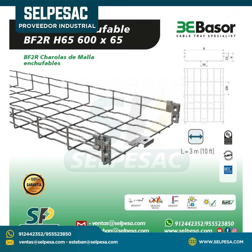 BASOR - BANDEJAS TIPO MALLA ENCHUFABLE BF2R H65 600 X 65 ACERO