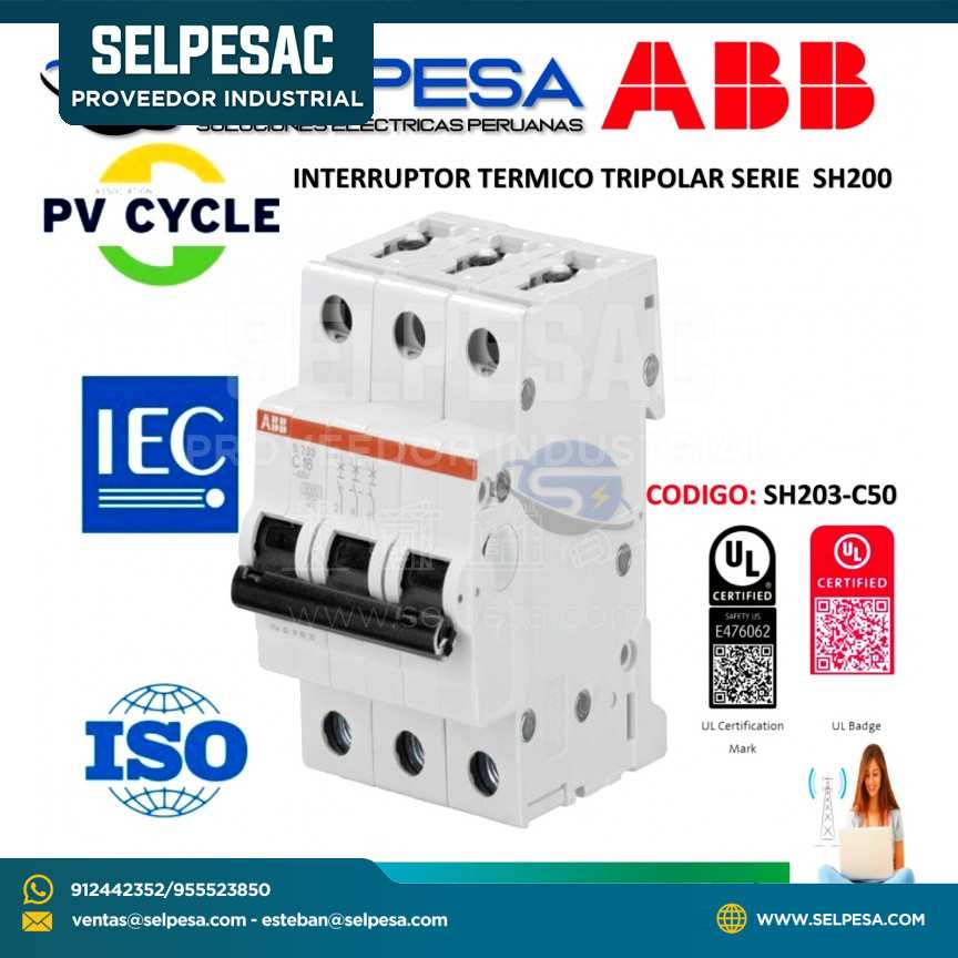 INTER. TERMICO RIEL DIN SERIE SH200 3x50A ABB