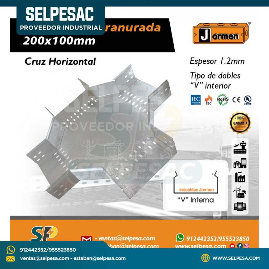 JORMEN - BANDEJA TIPO RANURADA CRUZ HORIZONTAL 200X100MM UL