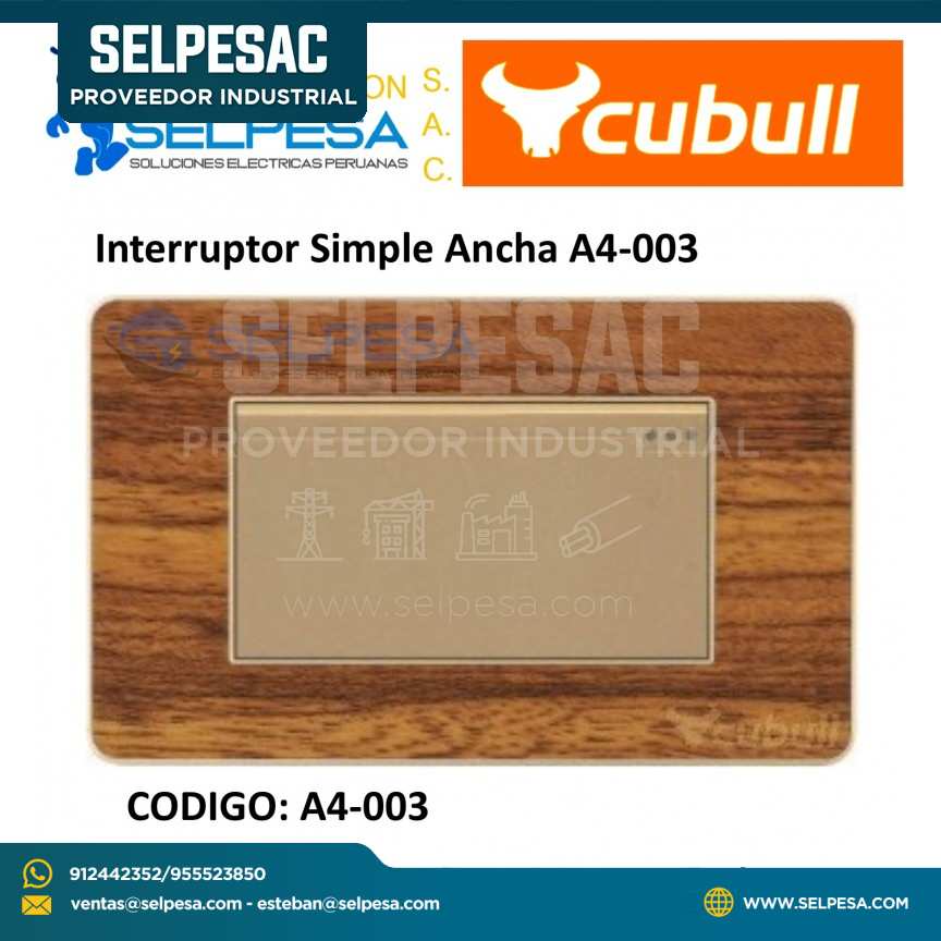 INTERRUPTOR SIMPLE ANCHO MADERA CUBULL A4-003