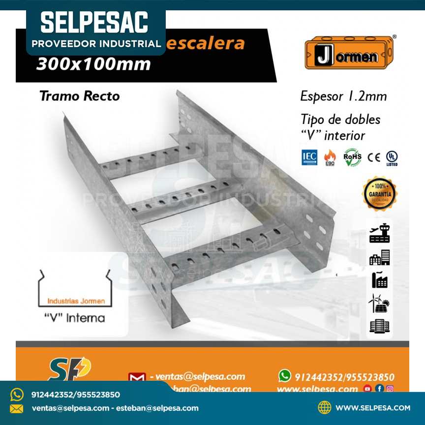 JORMEN - BANDEJA TIPO ESCALERA 300X100MM TRAMO RECTO UL
