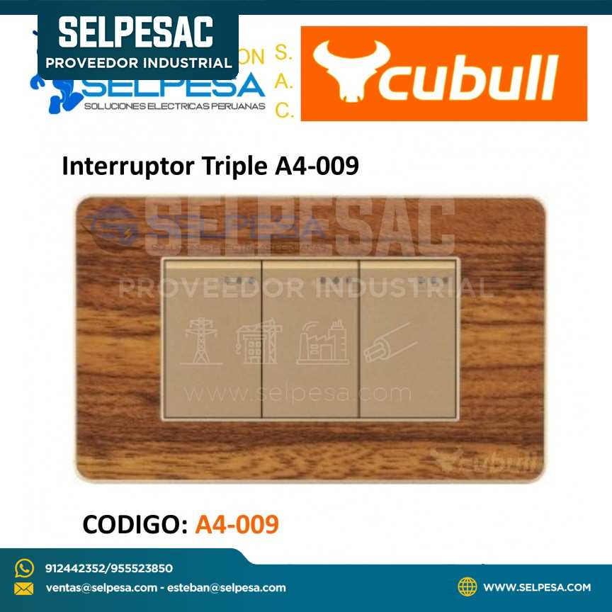 INTERRUPTOR TRIPLE MADERA CUBULL A4-009