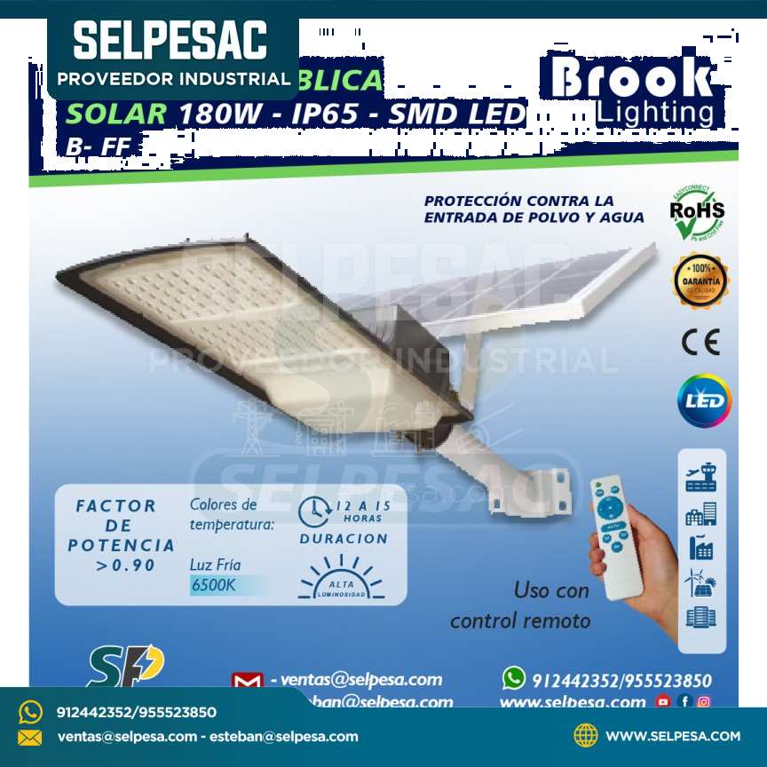 BROOK LIGHTING - LUMINARIA PÚBLICA SOLAR 180W IP65 - SMD LED