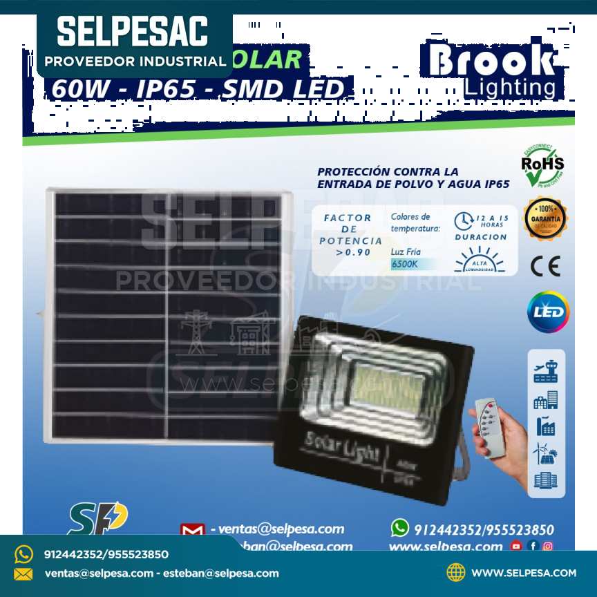 BROOK LIGHTING - REFLECTOR SOLAR 60W IP65 - SMD LED 6500K ALTA LUM.