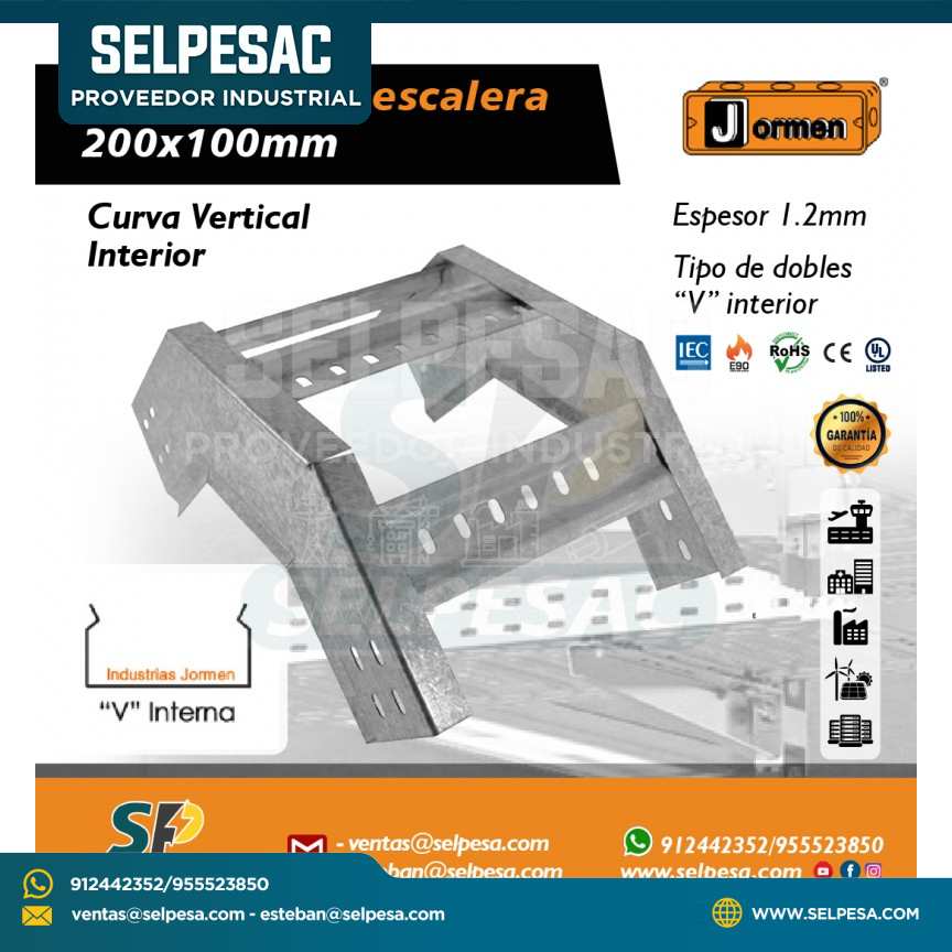 JORMEN - BANDEJA TIPO ESCALERA CURVA VERTICAL INTERIOR 200X100MM UL