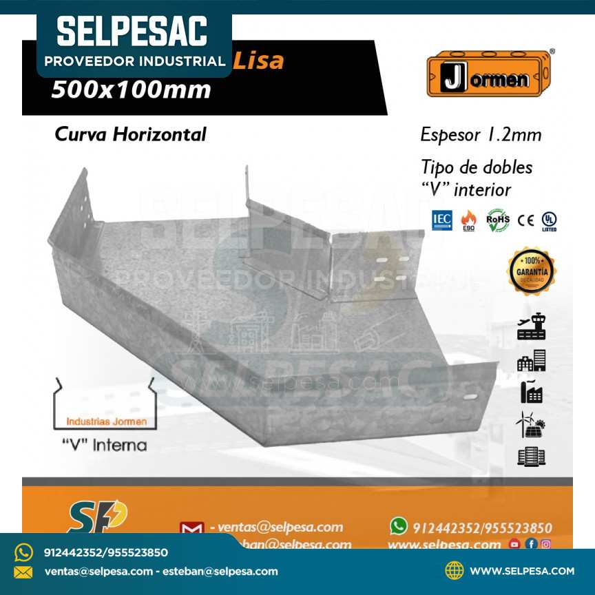 JORMEN - BANDEJA TIPO LISA CURVA HORIZONTAL 500X100MM UL