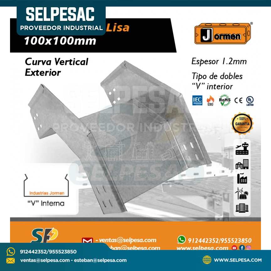 JORMEN - BANDEJA TIPO LISA CURVA VERTICAL  EXTERIOR 100X100MM UL