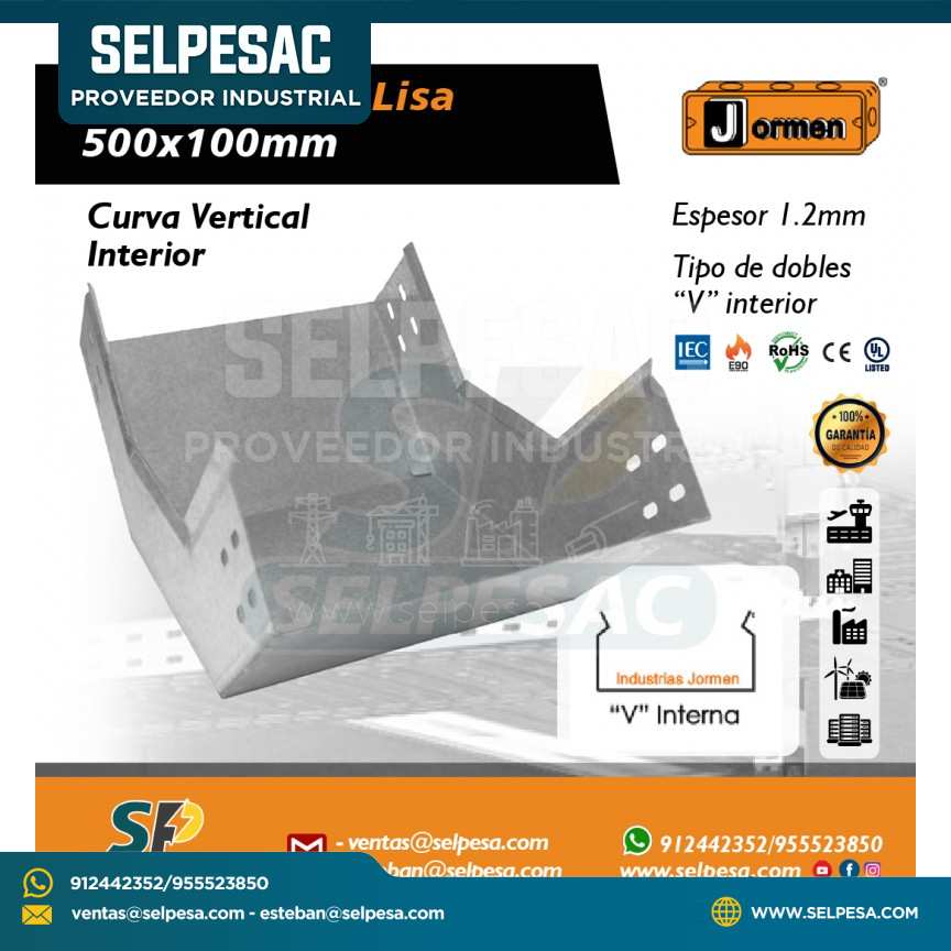 JORMEN - BANDEJA TIPO LISA CURVA VERTICAL INTERIOR 500X100MM UL