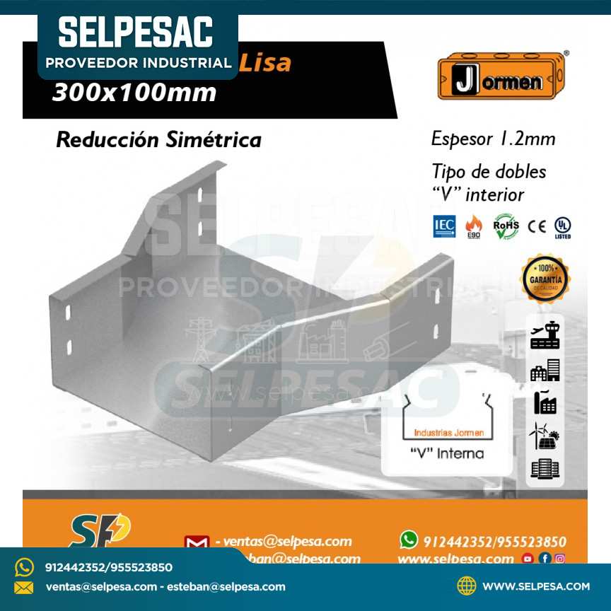 JORMEN - BANDEJA TIPO LISA REDUCCIÓN SIMÉTRICA 300X100MM UL