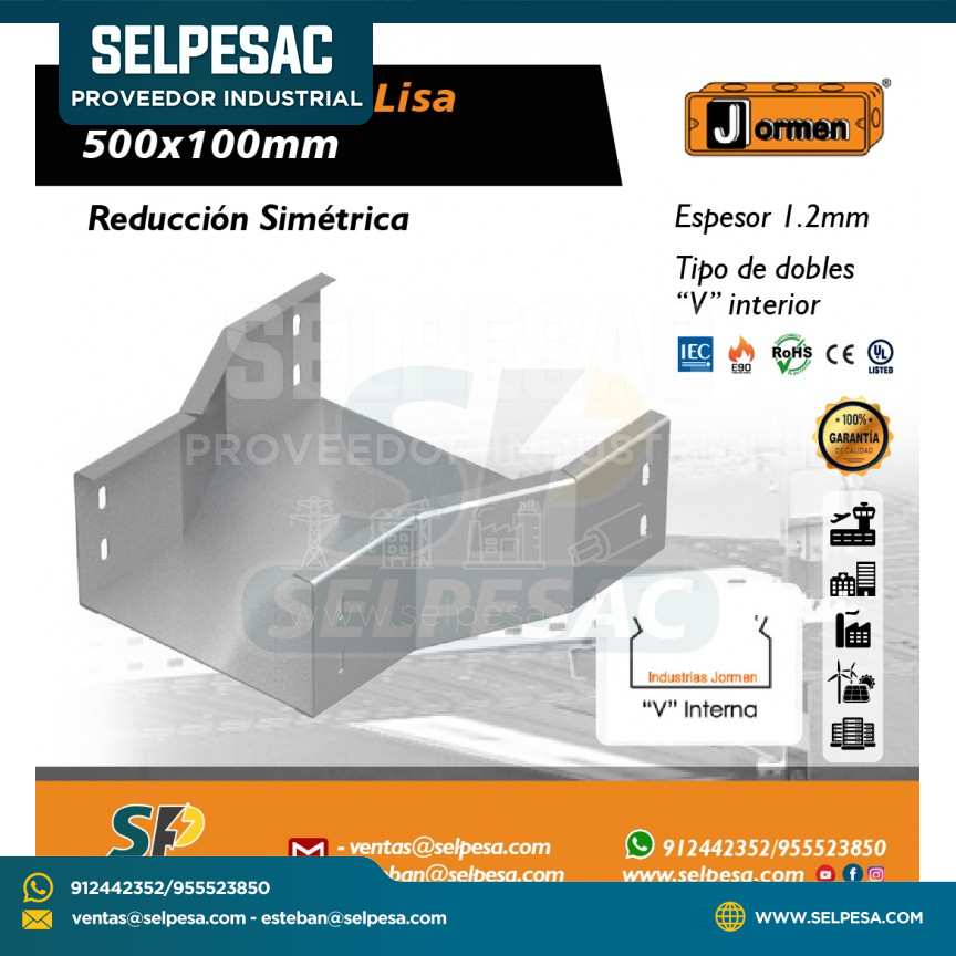 JORMEN - BANDEJA TIPO LISA REDUCCIÓN SIMÉTRICA 500X100MM UL