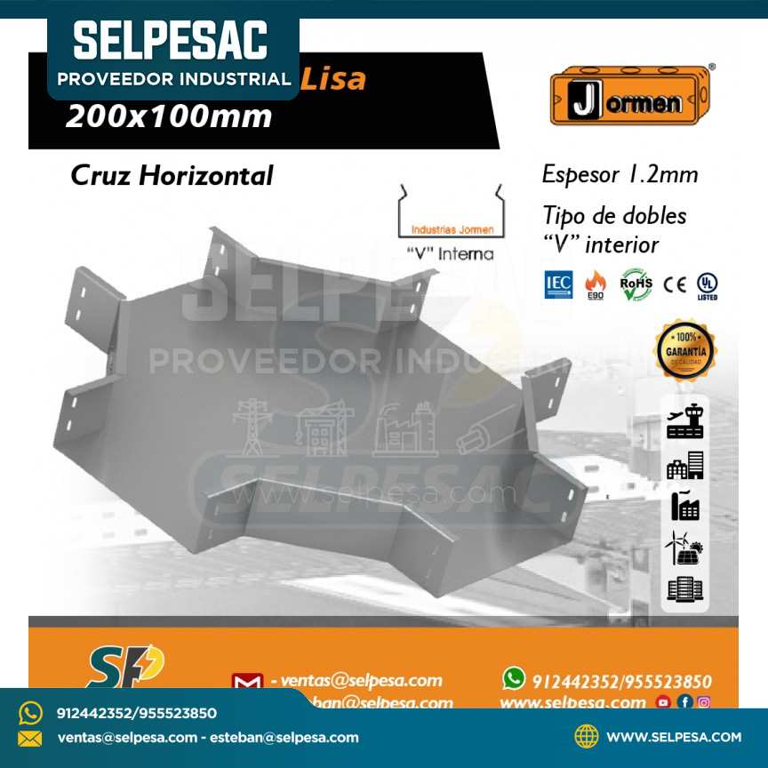 JORMEN - BANDEJA TIPO LISA CRUZ HORIZONTAL200X100MM UL