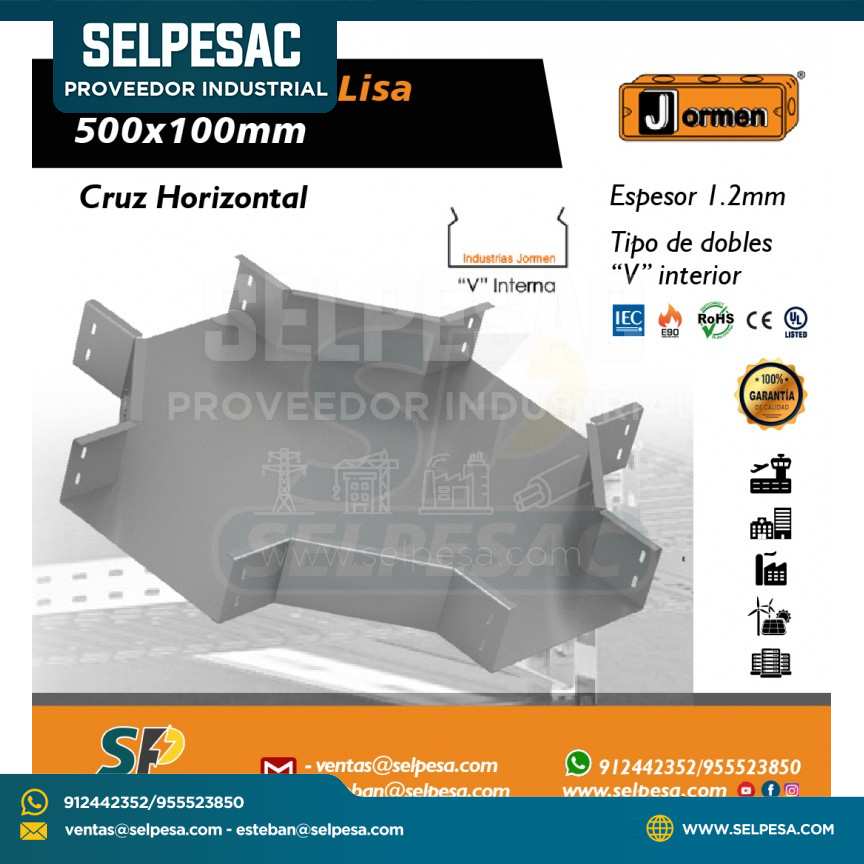 JORMEN - BANDEJA TIPO LISA CRUZ HORIZONTAL 500X100MM UL