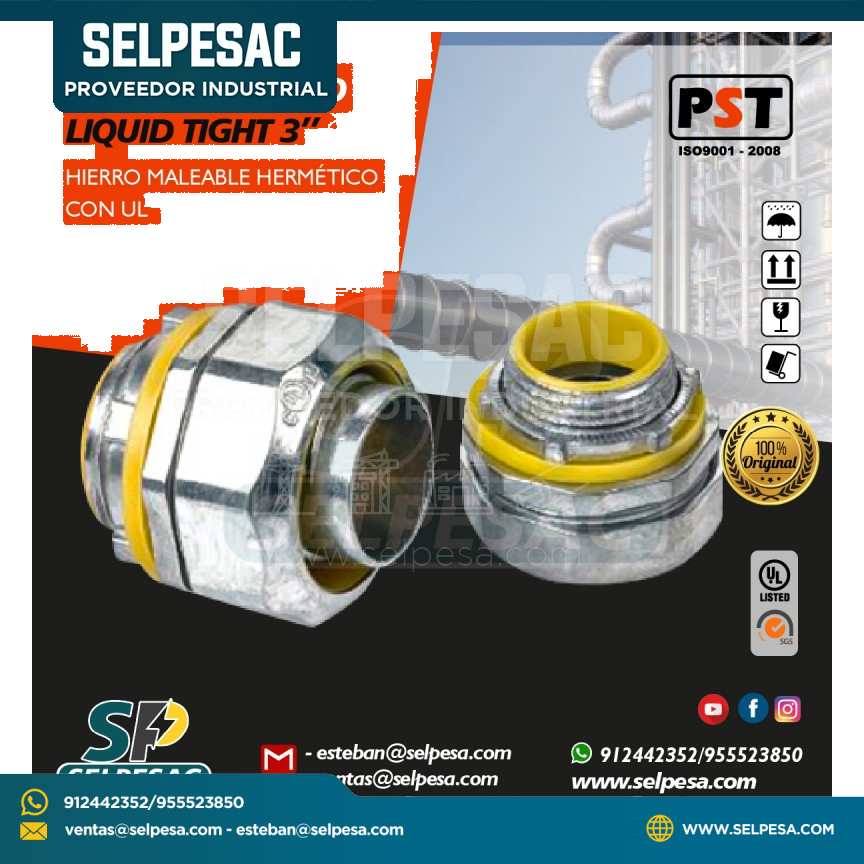 PROSTAR - CONECTOR RECTO LIQUID TIGHT 3´´ HIERRO MALEABLE C-UL