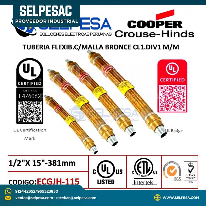 ACOPLE FLEXIBLE,1/2´´X 15´´-381mm M/M UL CROUSE HINDS