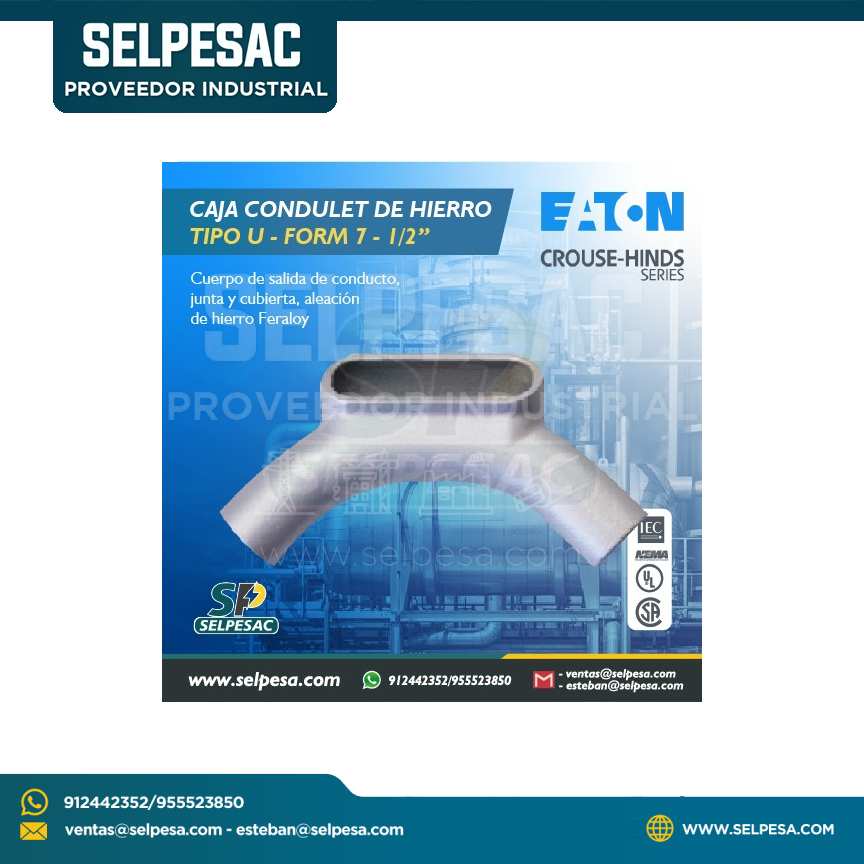 EATON CROUSE HINDS - CAJA CONDULET DE HIERRO TIPO U - FORM 7 - 1/2´´