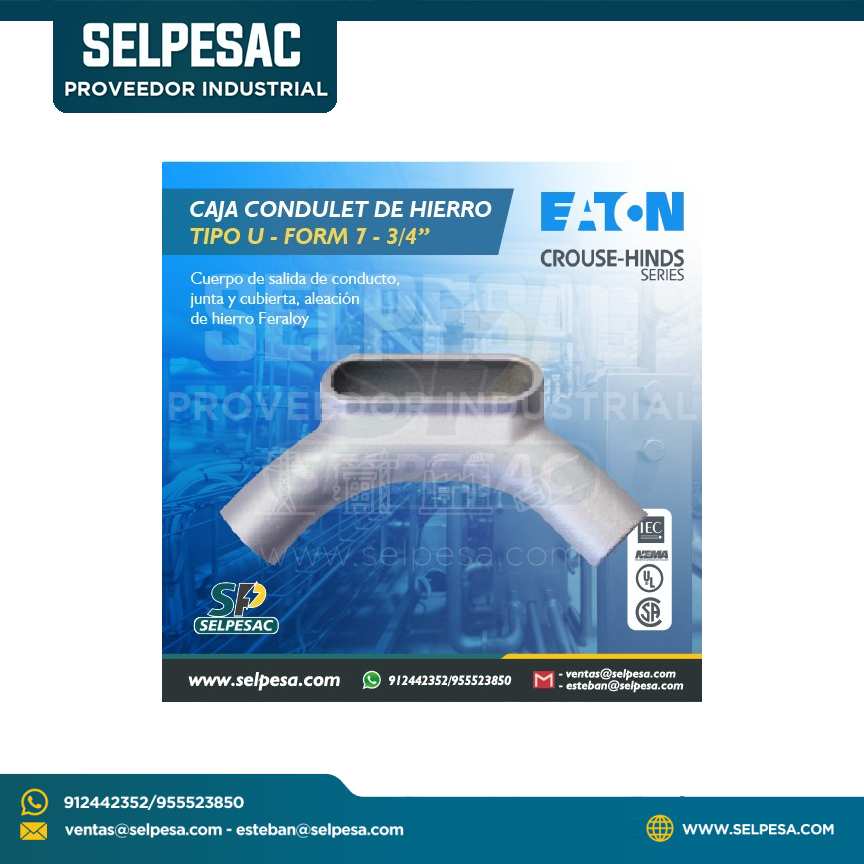 EATON CROUSE HINDS - CAJA CONDULET DE HIERRO TIPO U - FORM 7 - 3/4´´