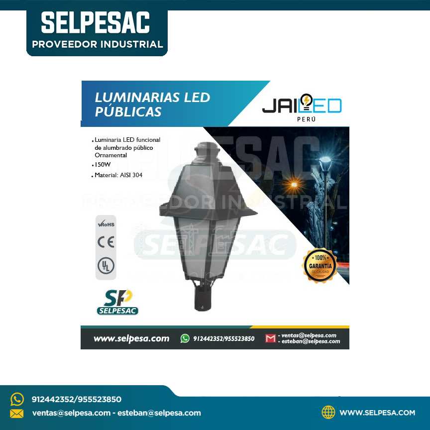 JAILED - LUMINARIAS LED PUBLICAS FAROLA ORNAMENTAL P/EXTERIOR - 150W