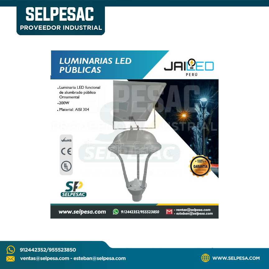 JAILED - LUMINARIAS LED PUBLICAS FAROLA ORNAMENTAL P/EXTERIOR - 200W
