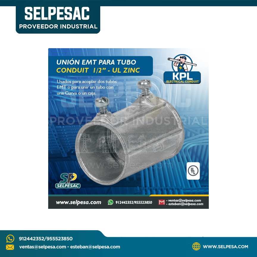 KPL - CONECTOR EMT PARA TUBO CONDUIT 1/2´´ UL ZINC