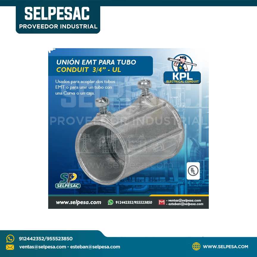 KPL - CONECTOR EMT PARA TUBO CONDUIT 3/4´´ UL ZINC