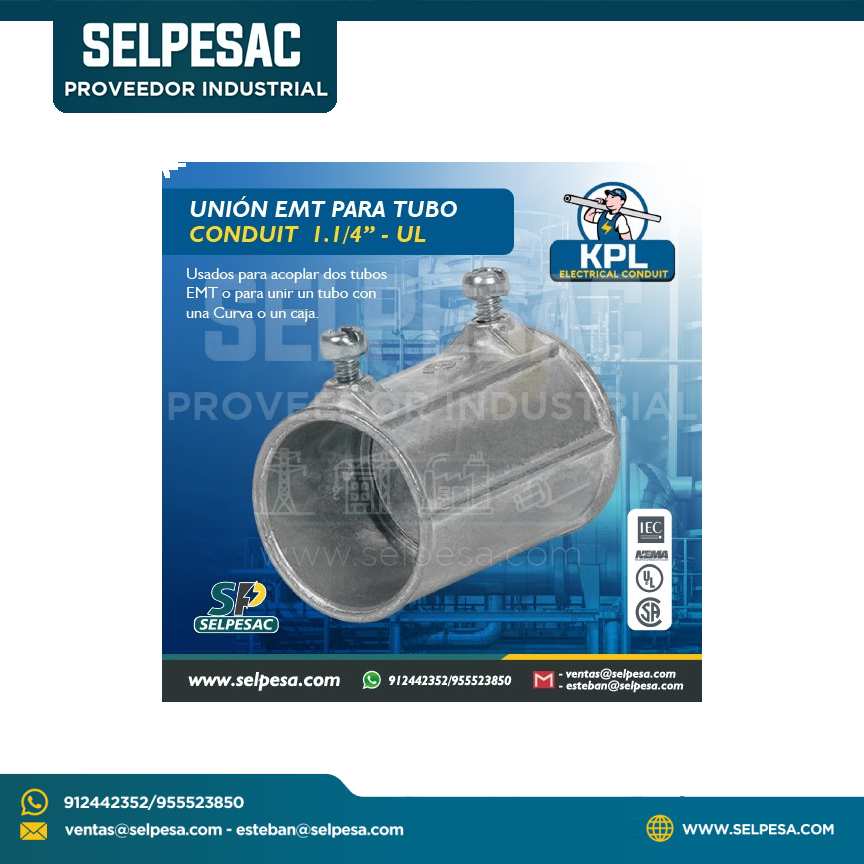 KPL - CONECTOR EMT PARA TUBO CONDUIT 1.1/4´´ UL ZINC