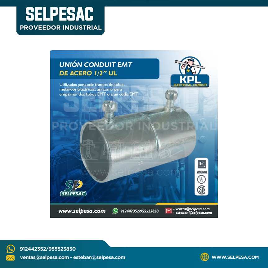 KPL - UNIÓN EMT PARA TUBO CONDUIT 1/2´´ UL ACERO
